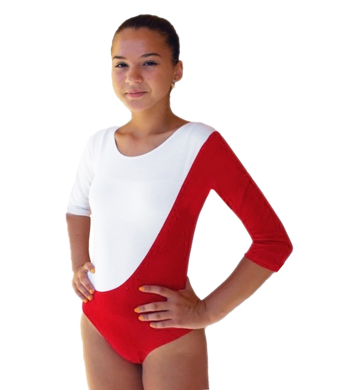 Body gimnastica & dans Lycra Alb-Rosu