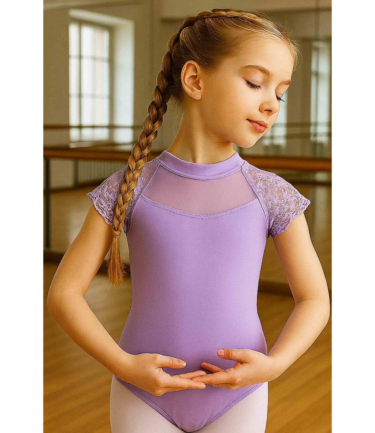 Body gimnastica & dans Lavanda spandex Dantelat D. 18121