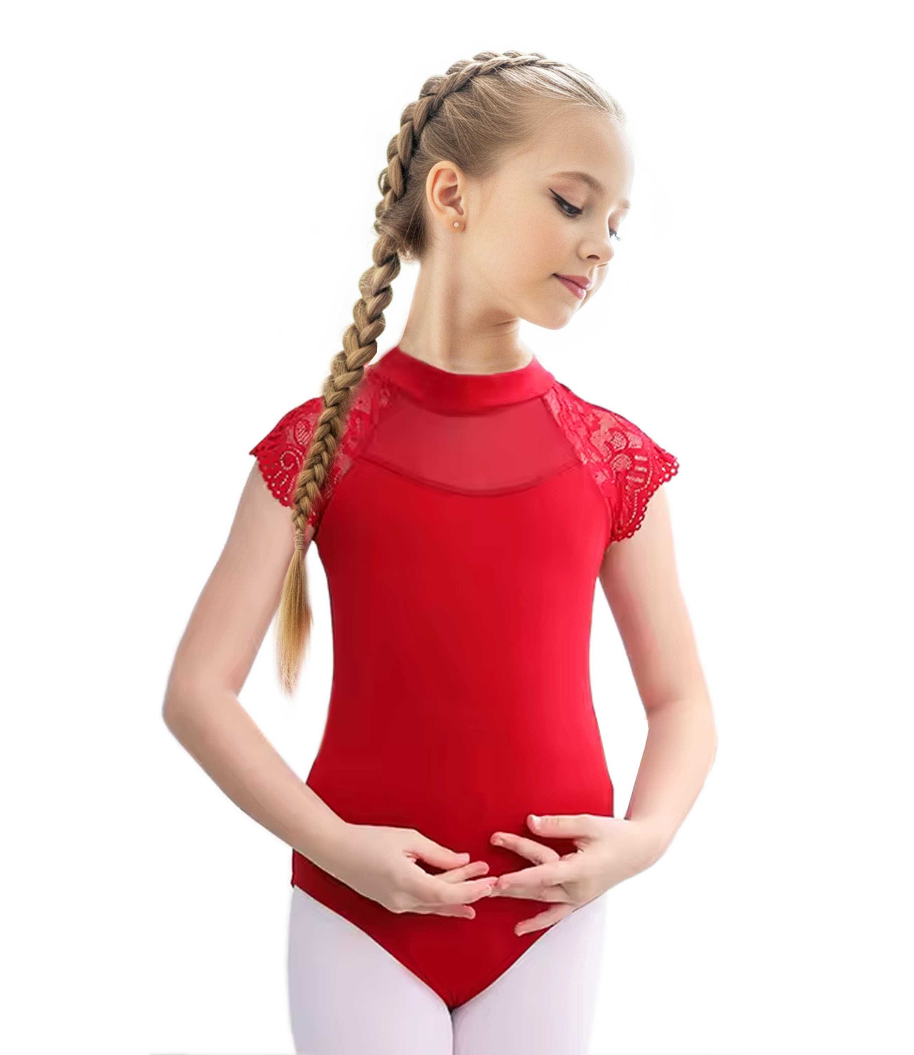 Body gimnastica & dans Rosu spandex Dantelat D. 18121