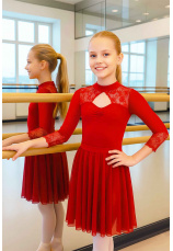 Body gimnastica & dans Rosu spandex Dantelat  Anya D. 16121