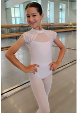 Body gimnastica & dans Alb spandex Dantelat D. 1812